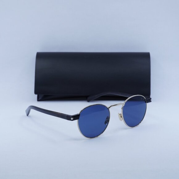 Saint Laurent SL707 004 Round Sunglasses - Gold & Havana/Blue - Picture 4 of 10